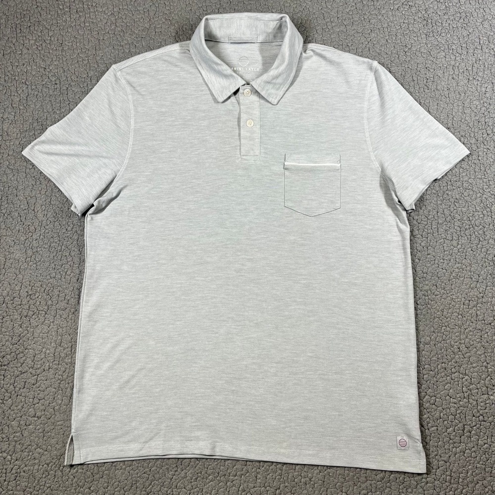 Marine Layer The Air Polo Mens Medium Grey Short Sleeve Pique Pocket Shirt 19029